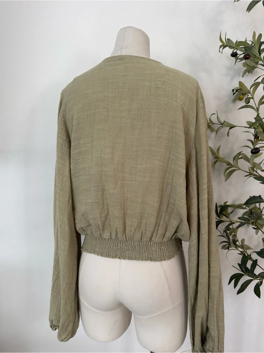 Free People Faux Wrap Blouse Size Small Beige Boho Peasant Top Long Sleeve